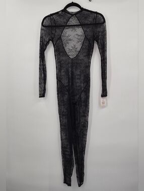 Auden Intimates Womens Allover Lace Lingerie Catsuit Jumpsuit Black XS
